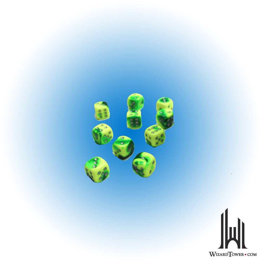 Gemini - 12mm d6 Dice Block - Green-Yellow / Silver
